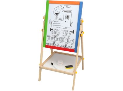 Teddies Tabule oboustranná magnetická dřevo černá-bílá 35x43cm s doplňky v krabici 44x63cm