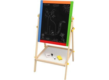 Teddies Tabule oboustranná magnetická dřevo černá-bílá 35x43cm s doplňky v krabici 44x63cm