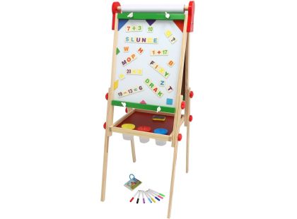 Teddies Tabule oboustranná magnetická dřevo černá-bílá 35x43cm s rolí papíru s doplňky v krabici 40x61cm
