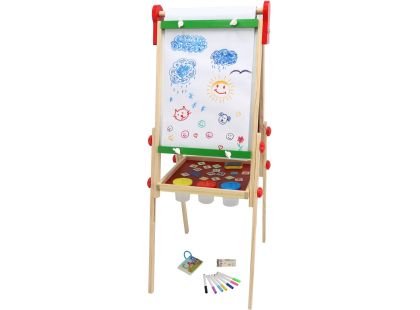 Teddies Tabule oboustranná magnetická dřevo černá-bílá 35x43cm s rolí papíru s doplňky v krabici 40x61cm