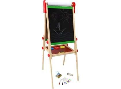 Teddies Tabule oboustranná magnetická dřevo černá-bílá 35x43cm s rolí papíru s doplňky v krabici 40x61cm