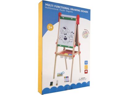 Teddies Tabule oboustranná magnetická dřevo černá-bílá 35x43cm s rolí papíru s doplňky v krabici 40x61cm