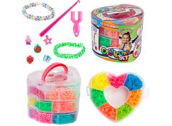 Teddies Udělej si svůj náramek - gumičky 2700ks + náčiní v plastové krabičce tvar srdce 16x13cm