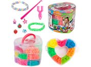 Teddies Udělej si svůj náramek - gumičky 2700ks + náčiní v plastové krabičce tvar srdce 16x13cm