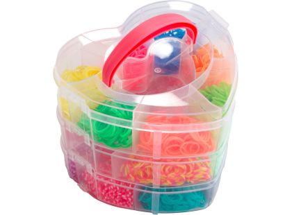 Teddies Udělej si svůj náramek - gumičky 2700ks + náčiní v plastové krabičce tvar srdce 16x13cm