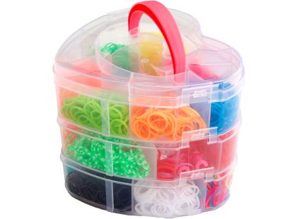 Teddies Udělej si svůj náramek - gumičky 2700ks + náčiní v plastové krabičce tvar srdce 16x13cm