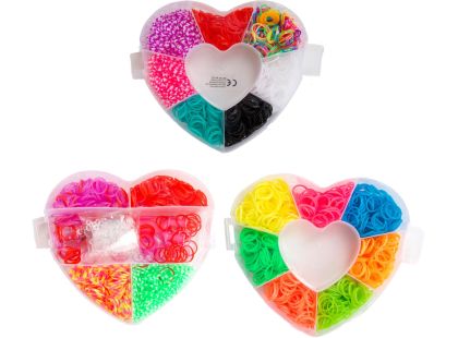 Teddies Udělej si svůj náramek - gumičky 2700ks + náčiní v plastové krabičce tvar srdce 16x13cm