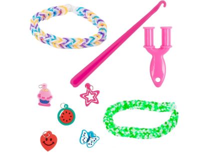 Teddies Udělej si svůj náramek - gumičky 2700ks + náčiní v plastové krabičce tvar srdce 16x13cm