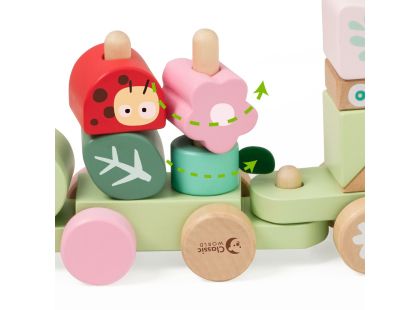 Teddies Vlak + 2 vagóny jungle dřevo tahací stavebnice 27 dílků v krabici 38x12x8cm 12m+