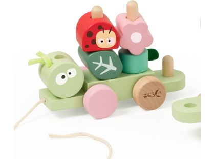 Teddies Vlak + 2 vagóny jungle dřevo tahací stavebnice 27 dílků v krabici 38x12x8cm 12m+