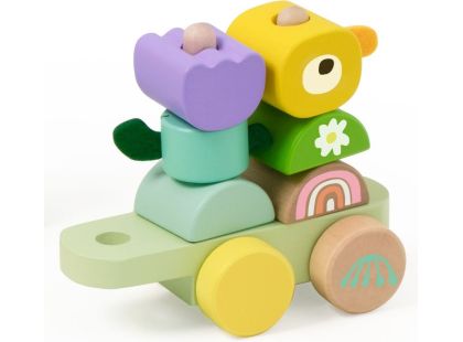 Teddies Vlak + 2 vagóny jungle dřevo tahací stavebnice 27 dílků v krabici 38x12x8cm 12m+