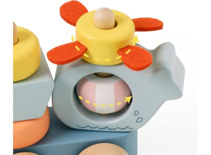 Teddies Vlak + 2 vagóny oceán dřevo tahací stavebnice 28 dílků v krabici 38x12x8cm 12m+