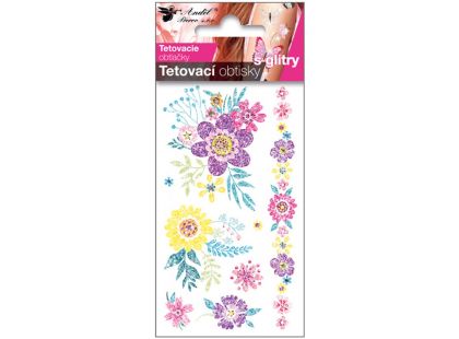 Tetovací obtisky s glitry 10,5 x 6 cm květiny