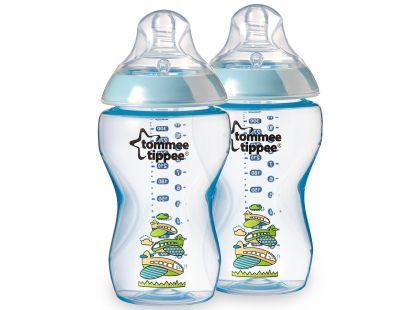Tommee Tippee Kojenecká láhev s obrázky 2x340ml - Modrá Tommee Tippee Kojenecká láhev s obrázky 2x340ml - Modrá