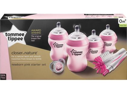 Tommee Tippee Sada kojeneckých lahviček C2N s kartáčem růžová