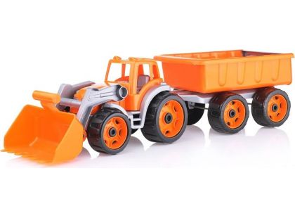 Traktor-nakladač-bagr s vlekem se lžící plast na volný chod oranžová vlečka