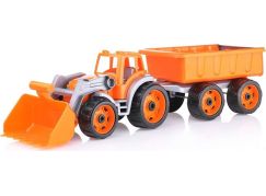 Traktor-nakladač-bagr s vlekem se lžící plast na volný chod oranžová vlečka