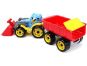 Traktor-nakladač-bagr s vlekem se lžící plast na volný chod červená vlečka 2