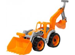 Traktor-nakladač-bagr se 2 lžícemi plast na volný chod oranžový