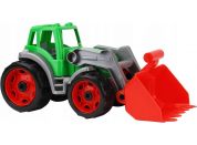 Traktor-nakladač-bagr se lžící plast na volný chod zelený
