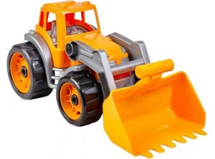 Traktor-nakladač-bagr se lžící plast na volný chod oranžový