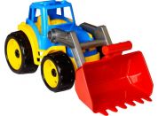 Traktor-nakladač-bagr se lžící plast na volný chod modrý