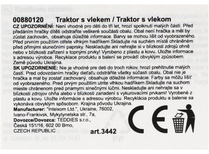 Traktor s vlekem plast 53 cm na volný chod 2 barvy v síťce