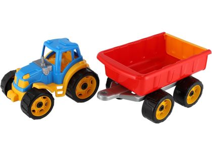 Traktor s vlekem plast 53 cm na volný chod 2 barvy v síťce