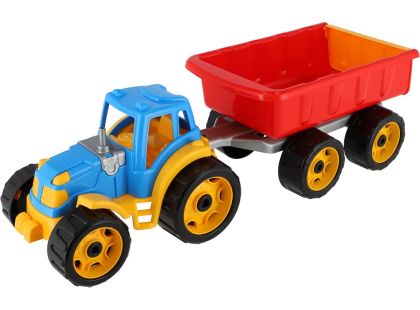 Traktor s vlekem plast 53 cm na volný chod 2 barvy v síťce
