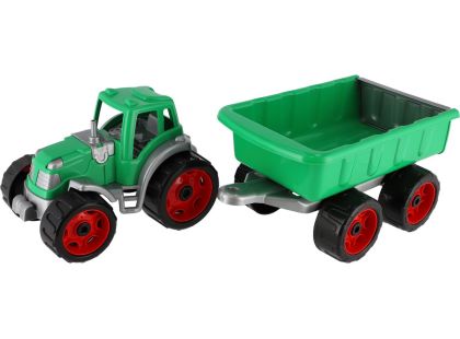 Traktor s vlekem plast 53 cm na volný chod 2 barvy v síťce