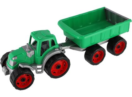 Traktor s vlekem plast 53 cm na volný chod 2 barvy v síťce