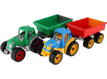 Traktor s vlekem plast 53 cm na volný chod 2 barvy v síťce