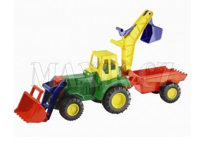 Traktor se lžící, bagrem a vozíkem