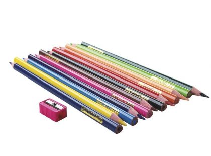 Trojhranné pastelky 12 ks s ořezávátkem nelámavé