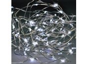 Vánoční řetěz stříbrný, 100 x mini LED, 10 m, 3 x AAA, studené světlo