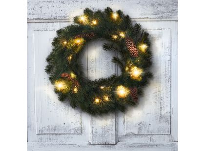 Vánoční věnec, průměr 40 cm, 15 x LED, IP44, 3 x AA, časovač - Poškozený obal