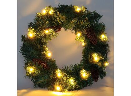 Vánoční věnec, průměr 40 cm, 15 x LED, IP44, 3 x AA, časovač