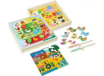 Vilac Dřevěný set zábavných her se zvířátky 4 v 1