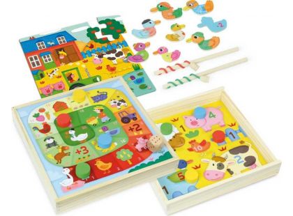 Vilac Dřevěný set zábavných her se zvířátky 4 v 1