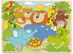 Woody Puzzle na desce Africká veselá zvířátka 10 dílků