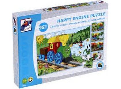 Woody Puzzle v krabičce 4 motivy jaro, léto, podzim, zima Mašinka