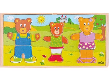 Woody Puzzle Šatní skříň Oblékni si svou medvědí rodinku 54 dílků