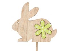Anděl Zajíček dřevěný na špejli s kytičkou zelenou 8 cm