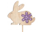 Anděl Zajíček dřevěný na špejli s kytičkou fialovou 8 cm