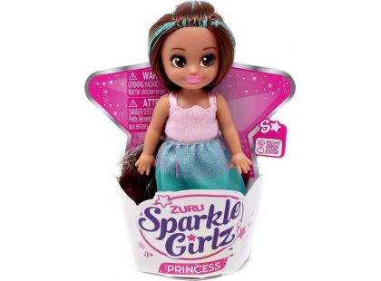 Zuru Princezna Sparkle Girlz malá v kornoutku růžovo-zelené šaty - hnědé vlasy